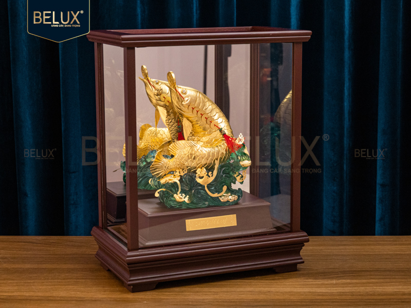 Tượng Cá Chép Hoá Rồng dát vàng 24k&nbsp;36x28x17cm